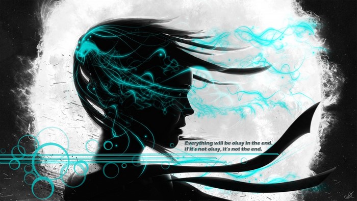 Silhouette of a woman with blue energy