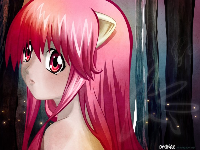Nyu from Elfen Lied in a forest