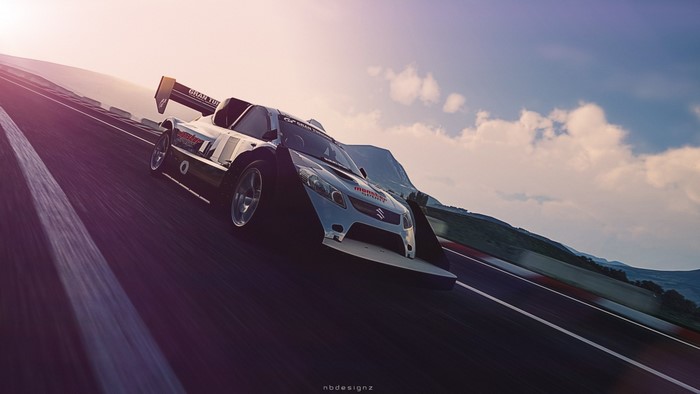 Suzuki race car on a track in Gran Turismo 6