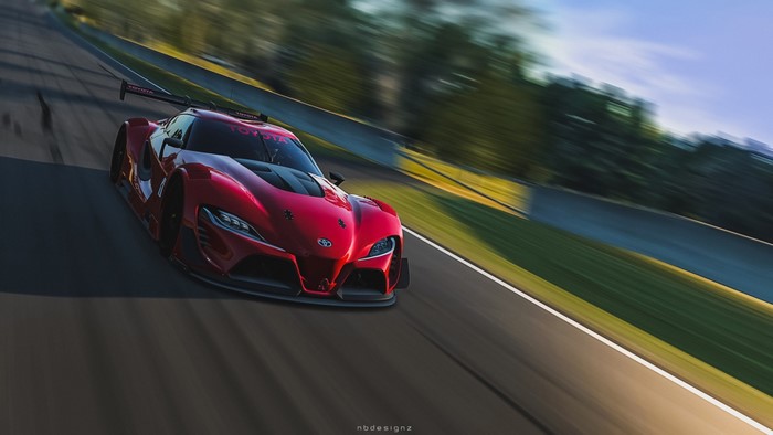 Red Toyota Supra GT Race Car on Track