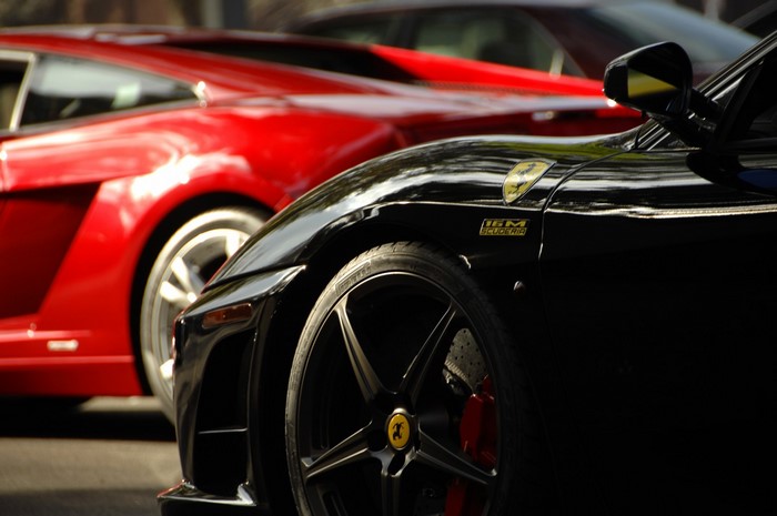 Black and red Ferrari sports cars