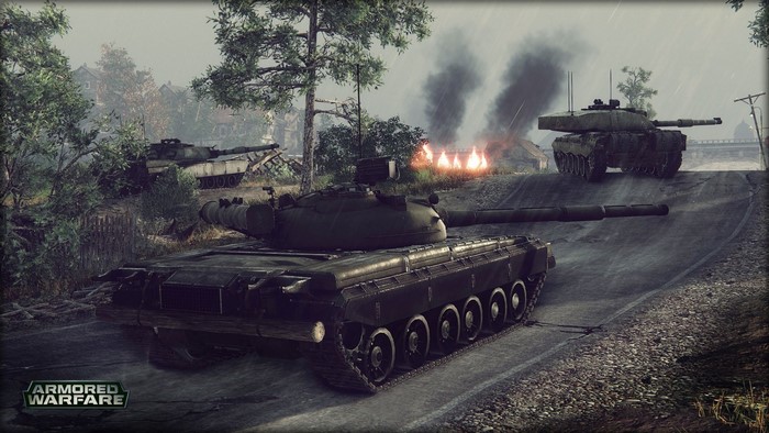 Armored Warfare screenshot with tanks and fire