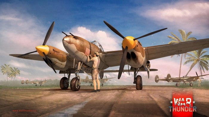 P-38 Lightning aircraft and mechanic in War Thunder