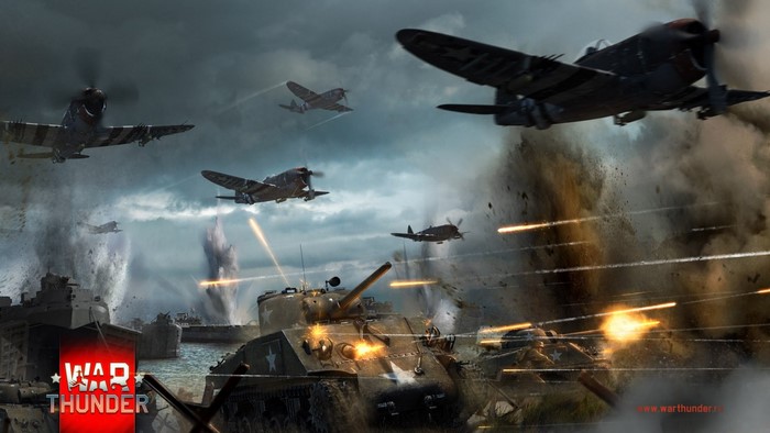 War Thunder: M4 Sherman tanks and P-47 Thunderbolt aircraft in battle