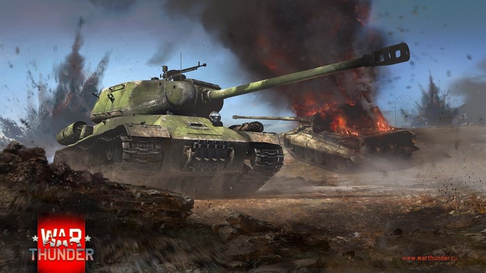 IS-2 and burning Tiger II tanks in War Thunder