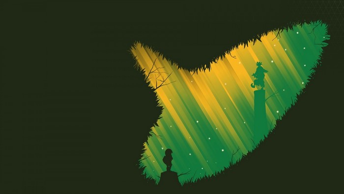 Link from The Legend of Zelda silhouette in a leaf shape
