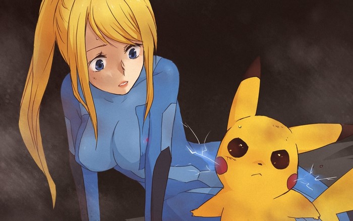 Samus Aran and Pikachu in distress