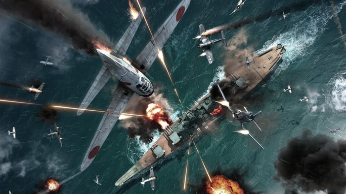 World War II Aerial Dogfight over Battleship