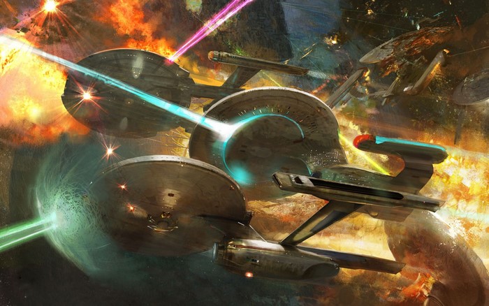 Star Trek ships in space battle
