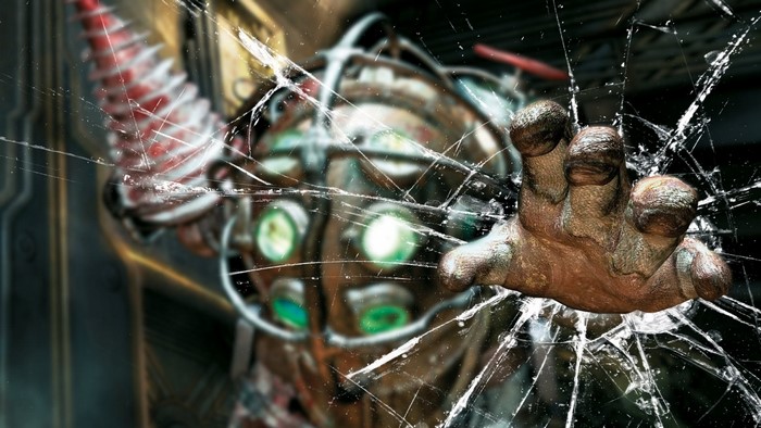 Big Daddy from BioShock breaking through glass
