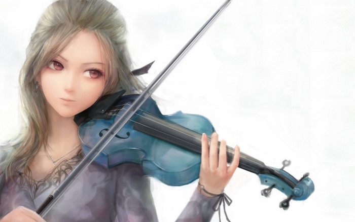 Girl playing a blue violin
