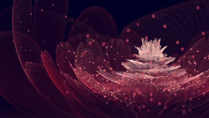 Fractal art flower with glowing particles