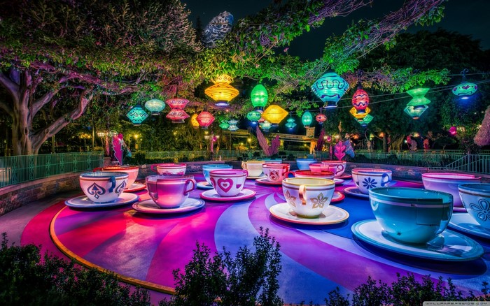 Colorful Teacup Ride at Disneyland Night