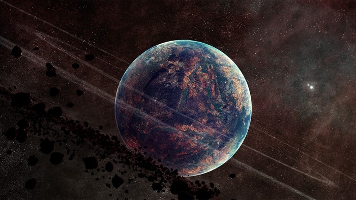 Planet with Rings in Outer Space