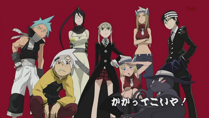 Soul Eater characters posing against a red background