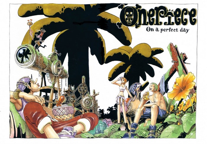 One Piece illustration with Usopp, Nami, and Zoro