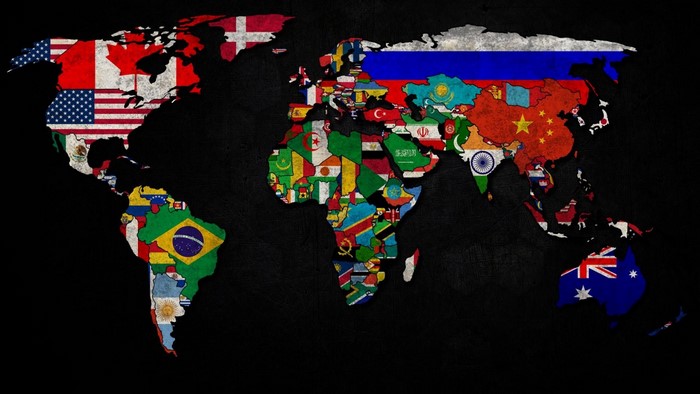 World map with countries represented by their flags