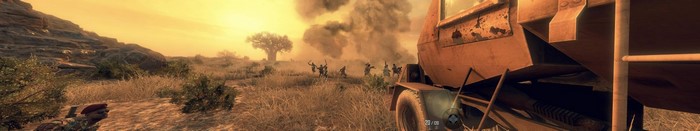 Soldiers in a desert landscape with a truck