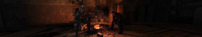 Two figures by a fireplace in Metro 2033