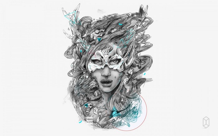 Illustration of a masked woman with abstract elements