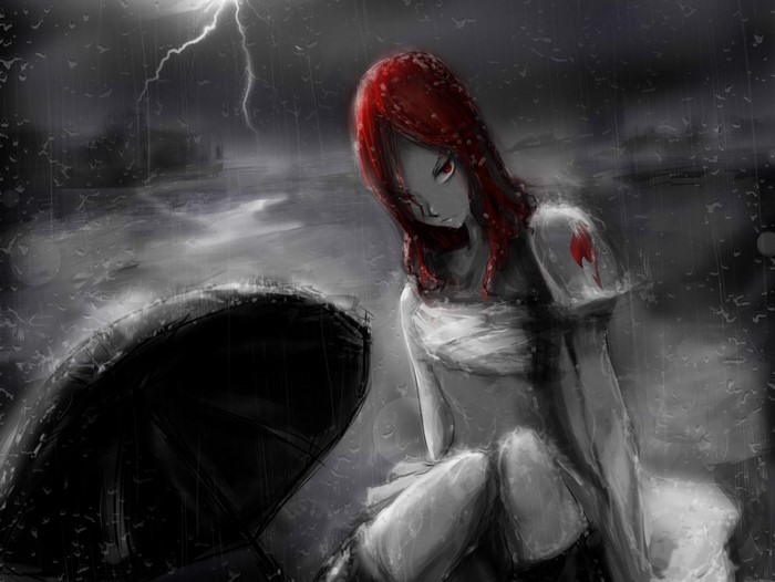 Scarlet Erza in a thunderstorm
