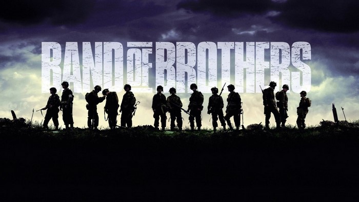 Band of Brothers title card with soldiers