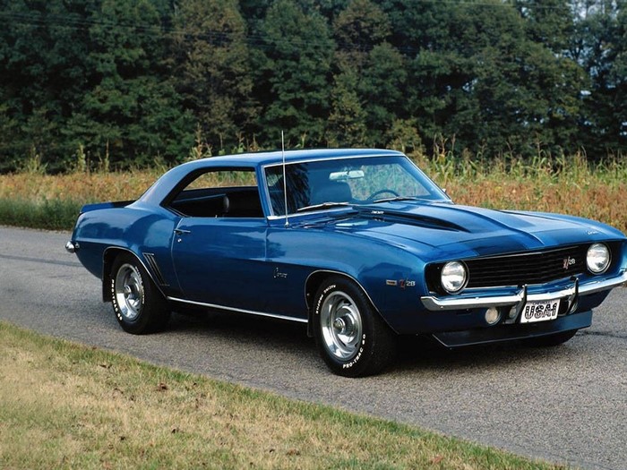 Blue 1969 Chevrolet Camaro Z/28 on a Road