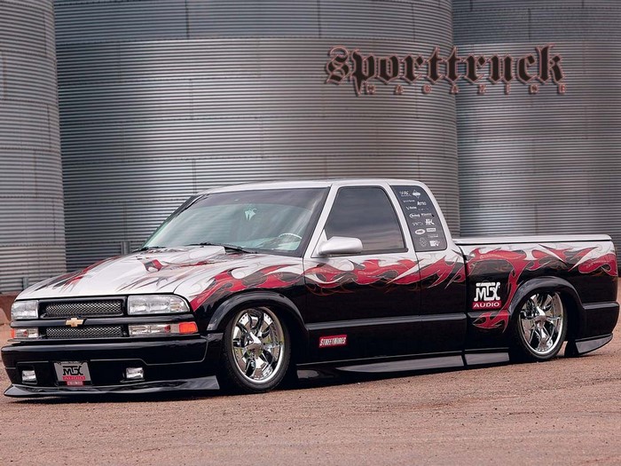 Custom Chevrolet S-10 Pickup Truck with Flames