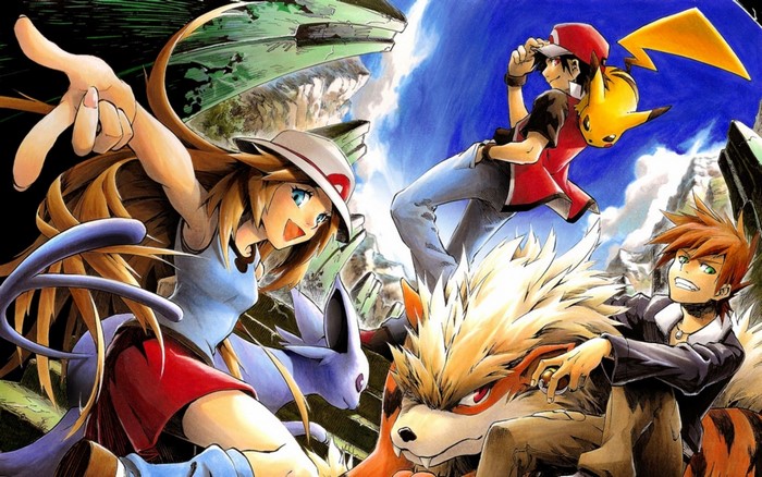 Pokémon Trainers with Pikachu and Arcanine in Action
