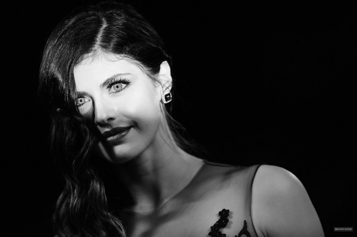 Alexandra Daddario portrait in black and white