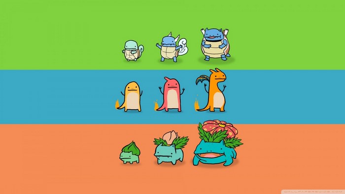 Pokemon evolution lines: Squirtle, Charmander, Bulbasaur