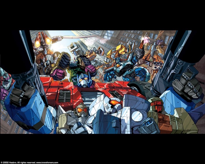 Transformers robots in a city battle