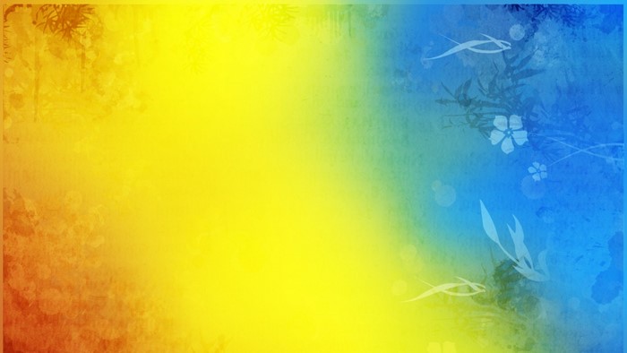 Abstract yellow and blue gradient with floral elements