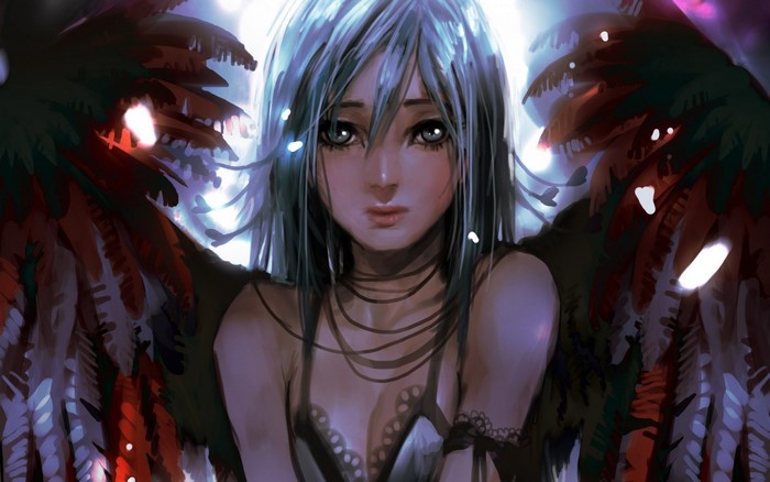 Fantasy art of an anime girl with wings