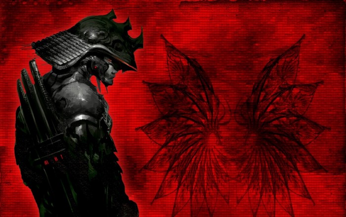 Cyberpunk Samurai Warrior with Red Background