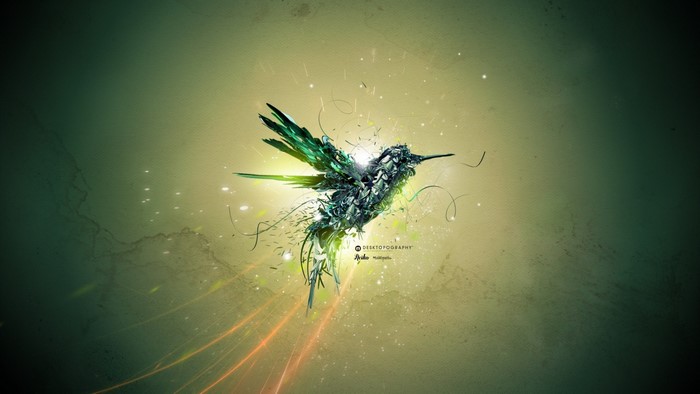 Abstract digital art hummingbird with light effects