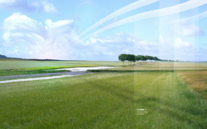 Digital art landscape with trees and clouds