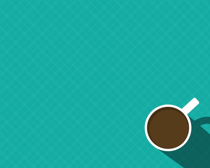 Coffee cup on a turquoise patterned background