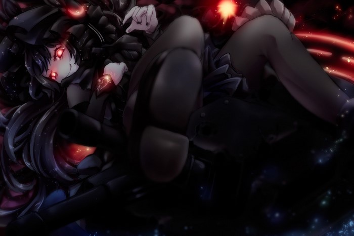 Anime character with red eyes and black hair