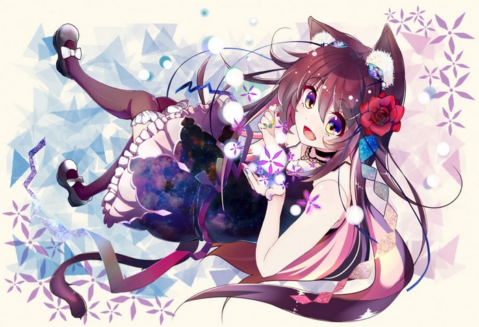 Anime girl with cat ears and galaxy dress