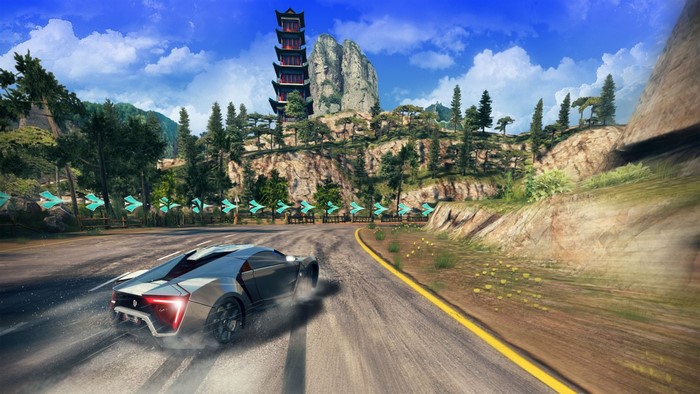 Lykan Hypersport drifting on a mountain road in Asphalt 8