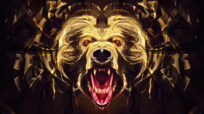 Aggressive Bear Illustration with Golden Energy