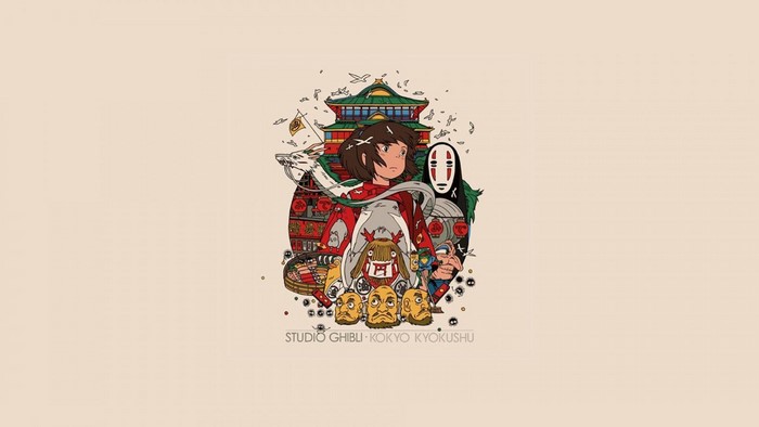 Spirited Away illustration with Chihiro and No-Face