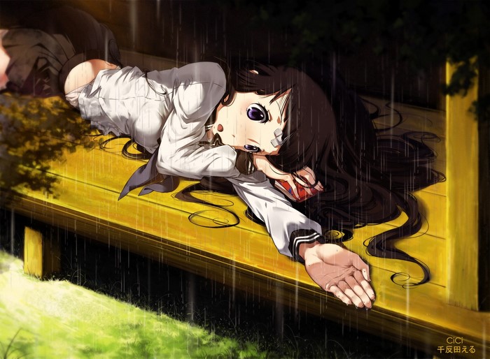 Chitanda Eru from Hyouka in the rain