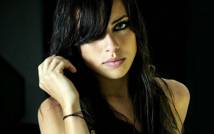 Marcela Guirado portrait with long black hair