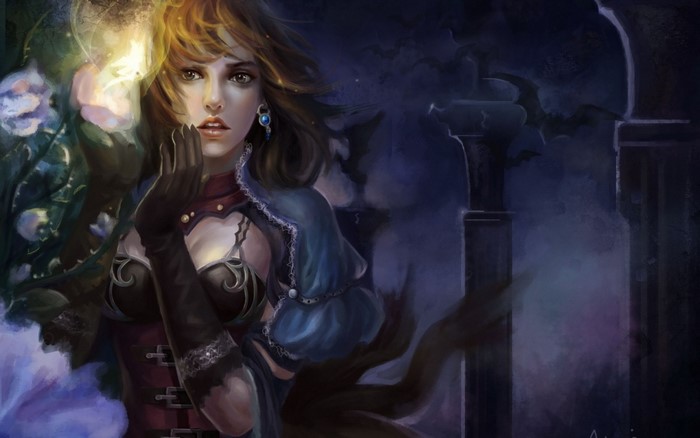 Fantasy art of a woman in a dark setting