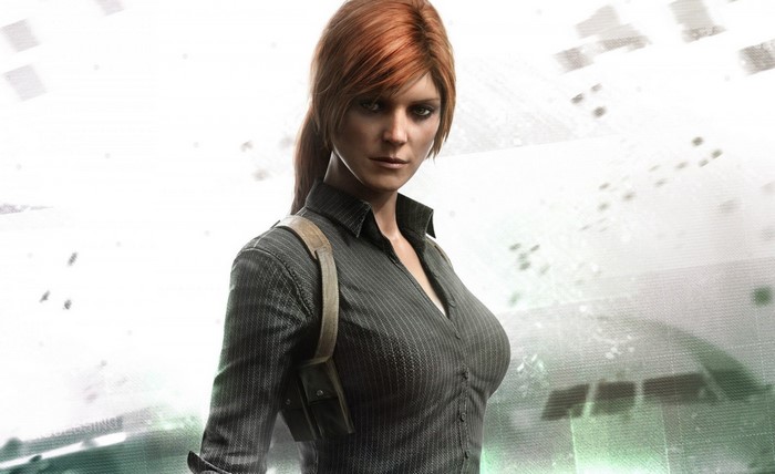 Woman with red hair and gun holster
