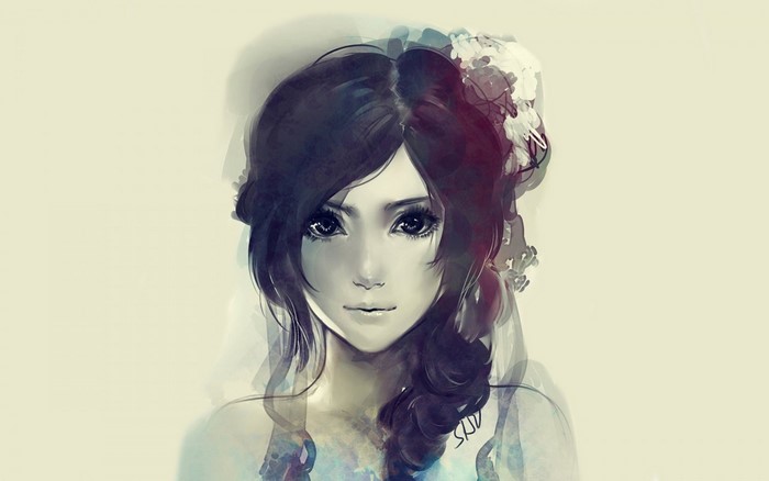 Anime girl with dark hair and large eyes