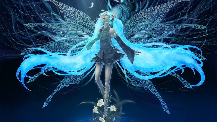 Hatsune Miku with blue fairy wings
