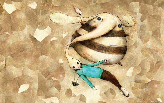 Illustration of two fantasy creatures on textured background